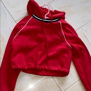 red cropped hoodie